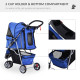 PawHut Dog Stroller, 3 Wheels Foldable Cat Dog Pram with Cup Holder, Storage Basket, Pet Stroller for Small Miniature Dogs, Blue