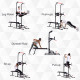 Multifunction Power Tower Home Workout Dip Station w/ Sit-up Bench Push-up Bars and Tension Ropes Fitness Equipment Office Gym T