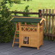 PawHut Cat House Outdoor w/ Balcony Stairs Roof, 77 x 50 x 73 cm, Natural Wood Finish