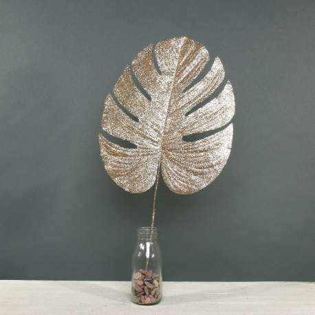 Champagne Glitter Monstera Leaf (Large)