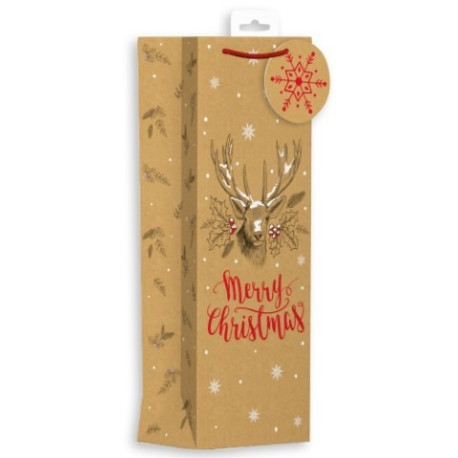 Kraft Reindeer Christmas Bottle Bag