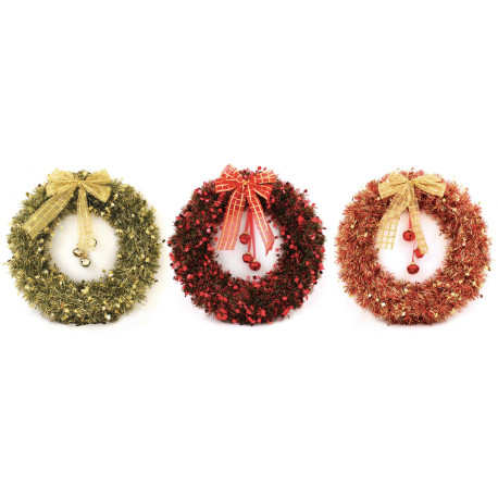 Tinsel Christmas Wreath with Bells (Assorted)