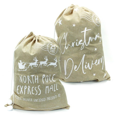 Hessian Style Christmas Printed Sack (Assorted)