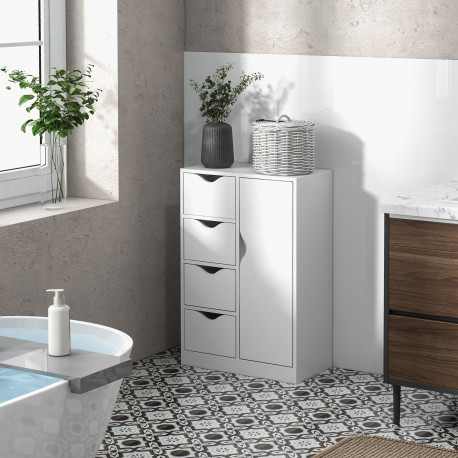 Bathroom Cabinet, Freestanding Storage Cabinet with 4 Drawers, Door Cupboard for Living Room, Kitchen, Bedroom, White