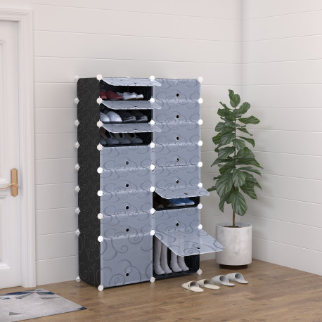 16 Cube Shoe Rack, 2 x 8 Tier Shoe Storage Cabinet, Modular Plastic Shelves for Bedroom, Living Room and Entryway, Space Saving 