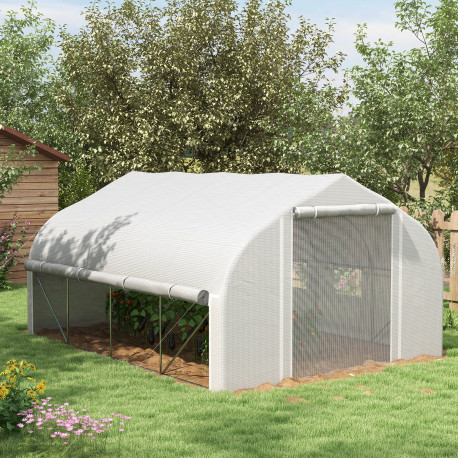 Outsunny 4 x 3(m) Walk-in Polytunnel Greenhouse, Zipped Roll Up Sidewalls, Mesh Door, 8 Mesh Windows, Tunnel Warm House Tent wit