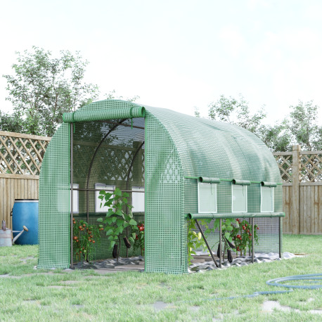 Outsunny Walk-in Polytunnel Greenhouse Green House with Roll-up Sidewalls, UV-resistant PE Cover, 3 x 2 x 2m, Green