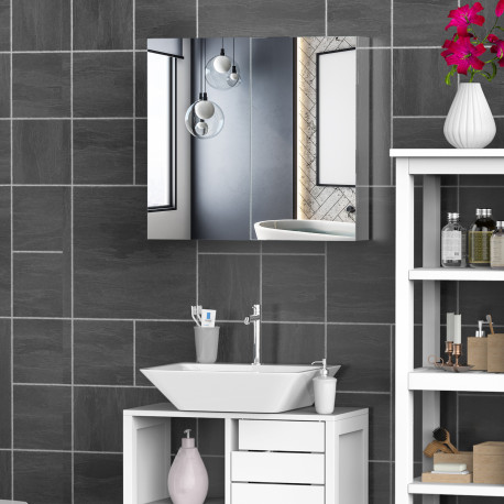 Bathroom Mirror Cabinet, Stainless Steel Wall Mounted  Bathroom Storage Cabinet with Double Doors, 60x55cm