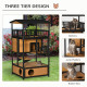 PawHut Wooden Outdoor Cat House 3-Tier for Winter Kitten Shelter Lodge w/ Tilted Roof Terrace Jump Step Bottom Tray Elevated Bas