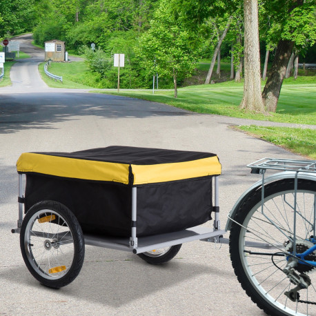 Bicycle Cargo Trailer, Two-Wheel Bicycle Large Cargo Wagon Trailer Oxford Fabric, Folding Storage, & Removable Cover, Yellow