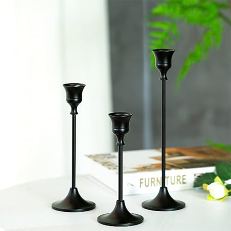 3pcs Candlestick Holder Decorative Candle Holder for Fireplace Dinning Table Home Decorations - Black