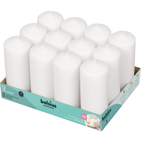 12 Bolsius Professional Pillar Candles - White (168/68mm)