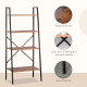 4-Tier Vintage Ladder Shelf Bookcase Wood Storage Rack Stand Plants Display Black Brown