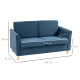 Compact Loveseat Sofa, Modern 2 Seater Sofa for Living Room with Wood Legs and Armrests, Blue