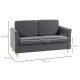 Compact Loveseat Sofa, Modern 2 Seater Sofa for Living Room with Wood Legs and Armrests, Dark Grey