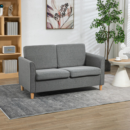 Compact Loveseat Sofa, Modern 2 Seater Sofa for Living Room with Wood Legs and Armrests, Grey