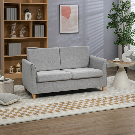 Compact Loveseat Sofa, Modern 2 Seater Sofa for Living Room with Wood Legs and Armrests, Light Grey