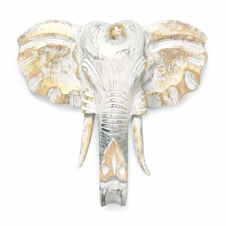 Large Elephant Head - Gold & Whitewash