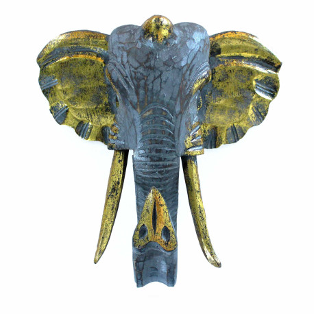 Large Elephant Head - Gold & Grey