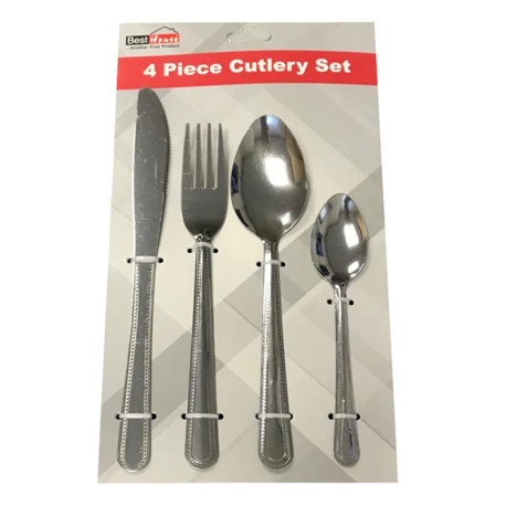 Stainless Steel Cutlery Set of 4 Utensils Set with Fork Knife and Spoons - Silver