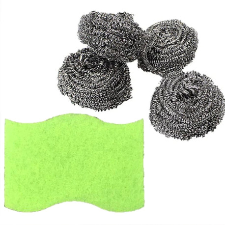 Sponge and Scourers Pack of 5 Steel Wool Scrubber for Kitchen - Silver