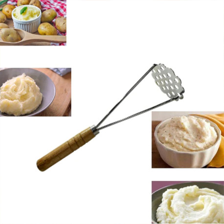 Steel Potato Masher with Wooden Handle for Kitchen Food Prep