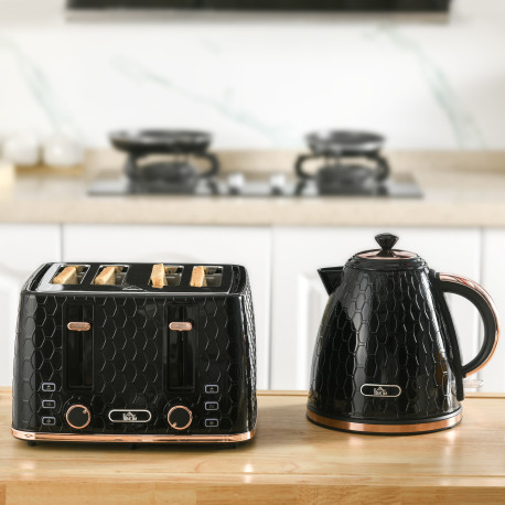 1.7L 3000W Fast Boil Kettle & 4 Slice Toaster Set, Kettle and Toaster Set with 7 Browning Controls, Crumb Tray, Black