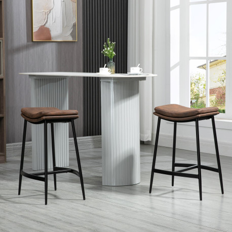 Breakfast Bar Stools Set of 2, Microfibre Upholstered Barstools, Industrial Bar Chairs with Curved Seat and Steel Frame for Dini