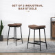 Breakfast Bar Stools Set of 2, Microfibre Upholstered Barstools, Industrial Bar Chairs with Curved Seat and Steel Frame for Dini