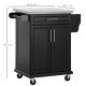 Wooden Kitchen Island on Wheels, Serving Cart Storage Trolley with Stainless Steel Top, Drawer, Side Handle and Rack, Black