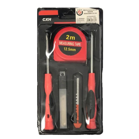 Screwdriver Measuring Tape Stanley Knife DIY Tools Set - Red