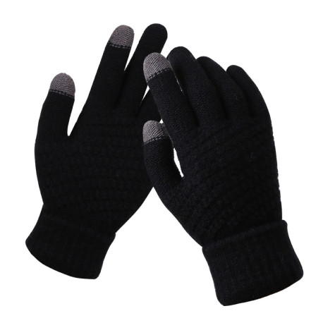 Winter Coldproof Knitted Warm Gloves Touch Screen Gloves - Black