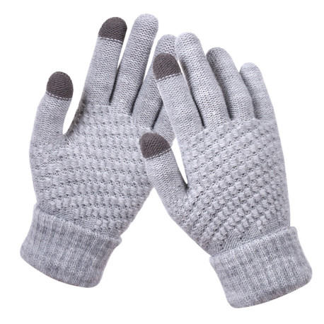 Winter Coldproof Knitted Warm Gloves Touch Screen Gloves - Grey