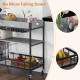 3-Tier Kitchen Cart, Kitchen Island with Storage Shelves, Removable Tray, Wine Racks, Glass Holders, Faux Marbled Grey