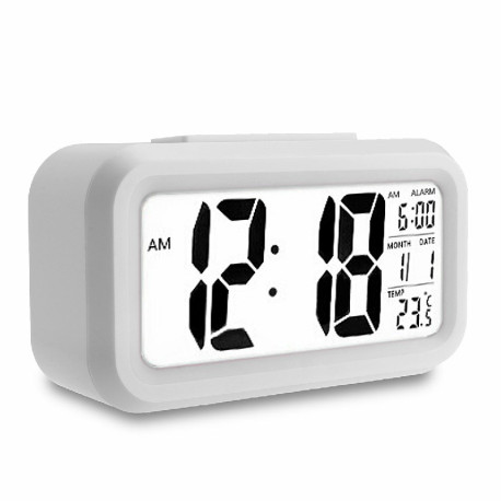 5.3 Inch Smart Simple Silent LED Digital Alarm Clock w/ Date Temp Display -White