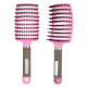 Natural Boar Bristle Detangling Nylon Brush Large Curved Curly Hair Styler - Pink