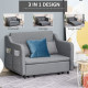 2 Seater Sofa Bed, Pull Out Sofa Bed with Pillows and Side Pockets, Convertible Sleeper Couch for Living Room, Grey