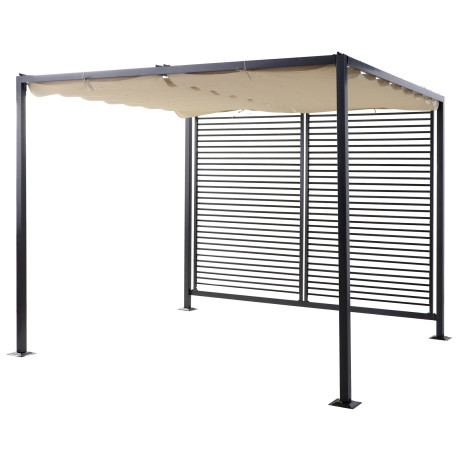 Outsunny 3 x 2.8m Metal Pergola, with Retractable Fabric Roof - Beige