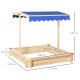 Outsunny Kids Wooden Sand Pit Children Square Sandbox Outdoor Playset Play Station Adjustable Canopy Bench Seat 120x120x120cm