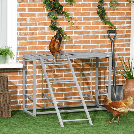 PawHut Chicken Activity Play with Swing Set for 3-4 Chickens, Wooden Chicken Coop, Grey