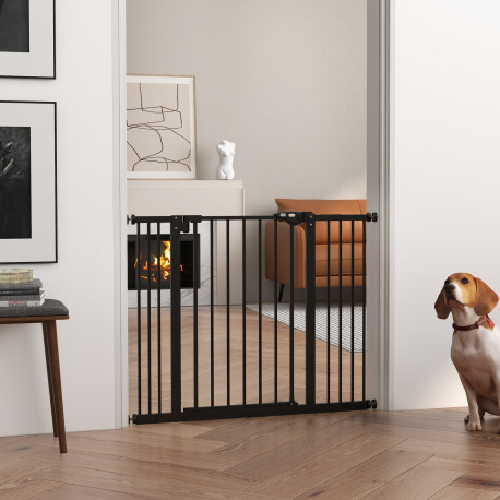 PawHut Metal 74-100cm Wide Adjustable Dog Gate Black