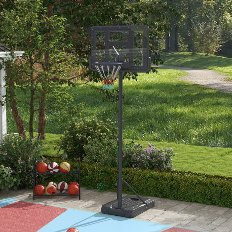 SPORTNOW Height Adjustable Basketball Stand Net Set System, Freestanding Basketball Hoop and Stand w/ Wheels, 200-305cm - Black