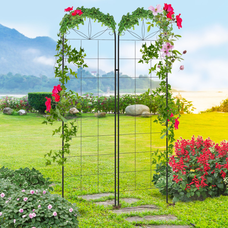 Uilas Outsunny Set of 2 Metal Garden Trellises, Climbing Plant Support ...