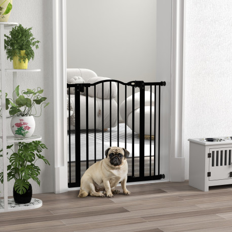 PawHut Metal 74-87cm Adjustable Pet Gate Safety Barrier w/ Auto-Close Door Black