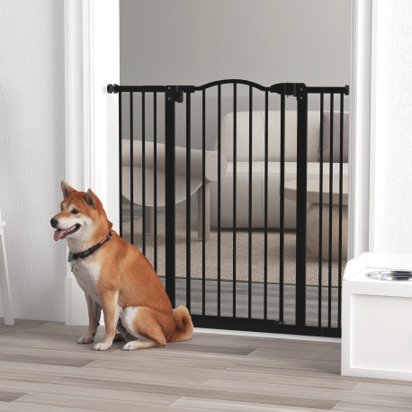 PawHut Pressure Fit Dog Stair Gate No Drilling Safety Gate Auto Close for Doorways, Hallways, 74-100cm Adjustable, 94cm Tall, Bl