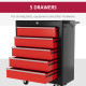 5-Drawer Tool Chest with Wheels, Steel Lockable Tool Storage Cabinet with Handle, 2 Keys for Garage, Workshop, Red