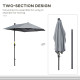 Outsunny 2m Half Parasol Market Umbrella Garden Balcony Parasol with Crank Handle, Base, Double-Sided Canopy, Dark Grey