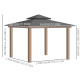 Outsunny 3 x 3 (m) Outdoor Polycarbonate Gazebo, Double Roof Hard Top Gazebo with Galvanised Steel Frame, Nettings &amp; Curtains fo