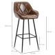 Retro Bar Stools Set of 2, Breakfast Bar Chairs with Footrest, Kitchen Stools with Backs and Steel Legs, for Dining Area and Hom