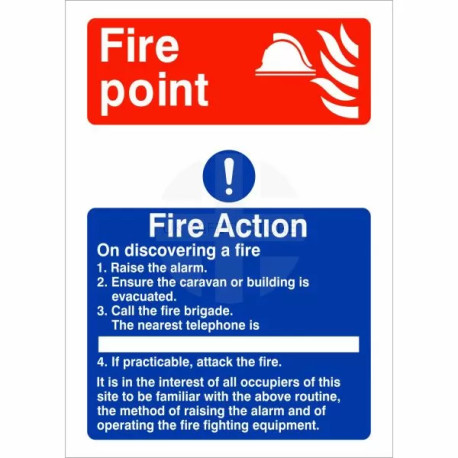 4 Point Fire Action Notice Sign For Caravans - On Discovering A Fire